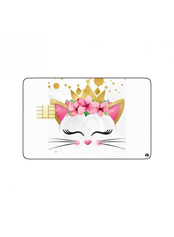 RKN PRINTED BANK CARD STICKER Cute Cat Drawing With Roses And Crown - Image 1