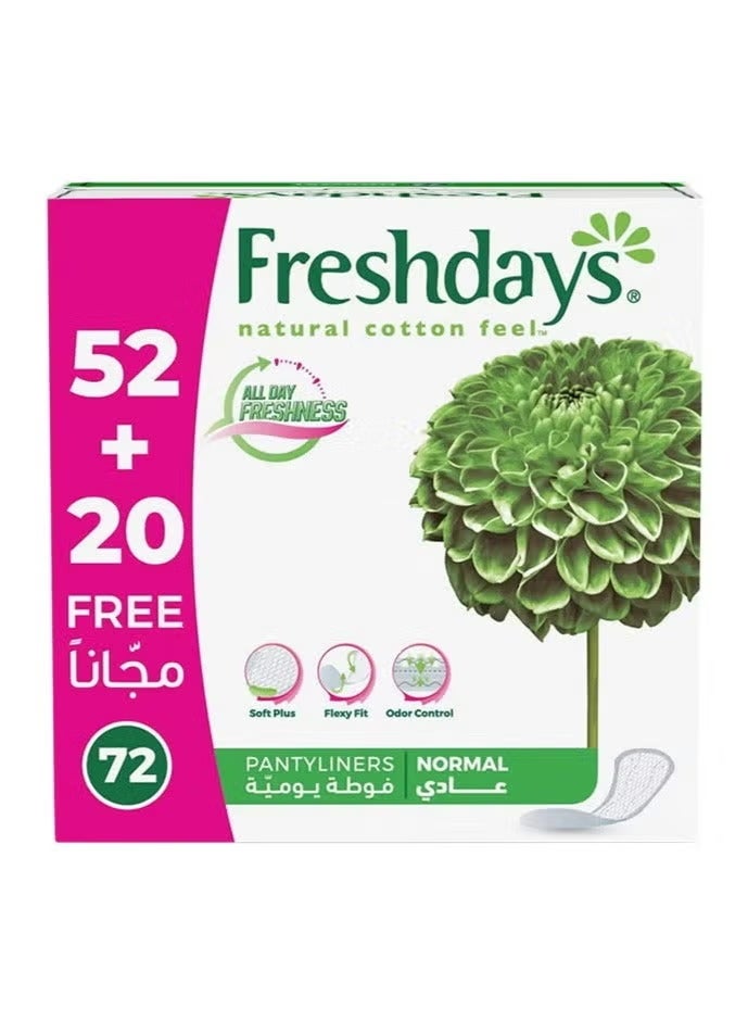 فريش دايز فوط صحية يومية عادية، مرنة وناعمة للغاية، (52+20مجانا)  72 فوطة - Image 1
