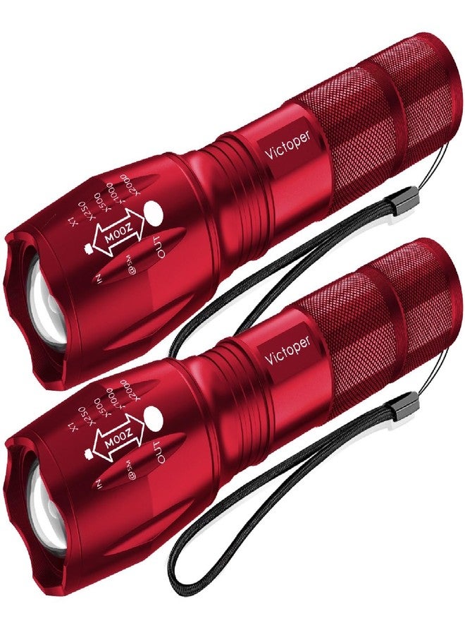 Victoper LED Flashlight 2 Pack Red, Bright High Lumens Tactical Flashlights High Lumens with 5 Modes, Waterproof Zoomable Flash Light for Outdoor, Gifts for Father's Day Camping Essentials Gear - Image 1