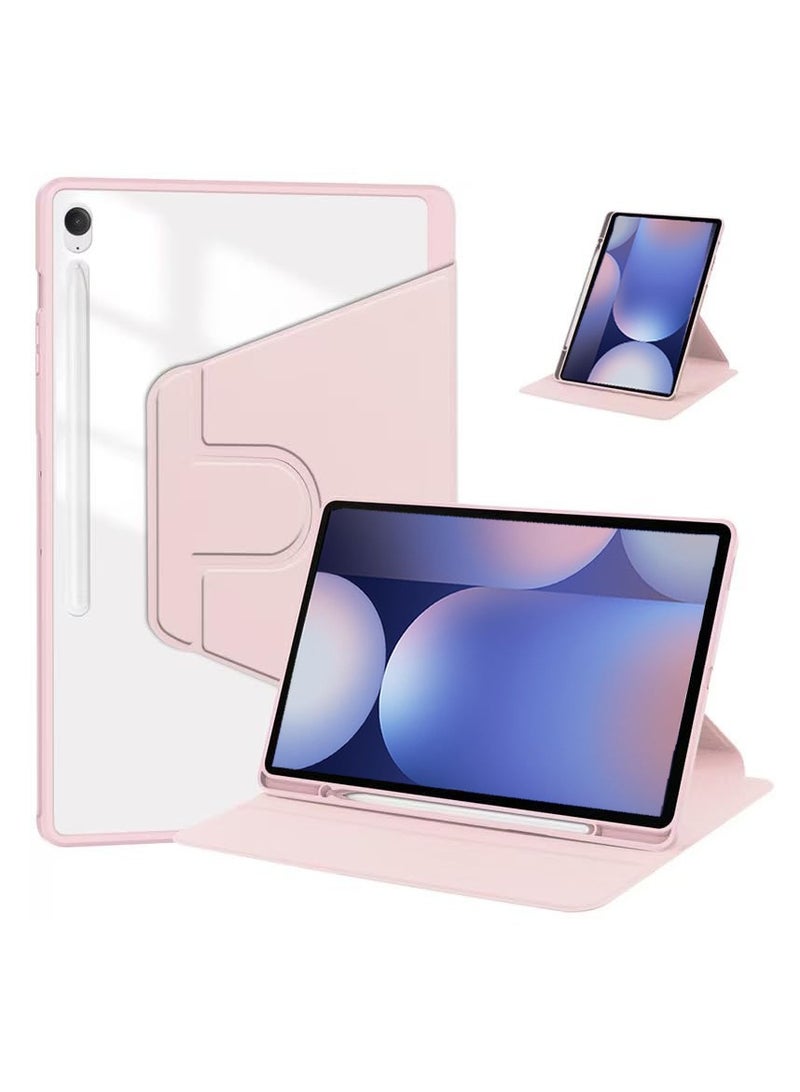 حالة لسامسونج غالاكسي Tab S10 FE / S9 / S9 FE ，حالة الحماية اللوحية ، تصميم الدوار 360 درجة من الاكريليك ، الاستيقاظ التلقائي / النوم ، الجلد الناعم ، الوردي - Image 1