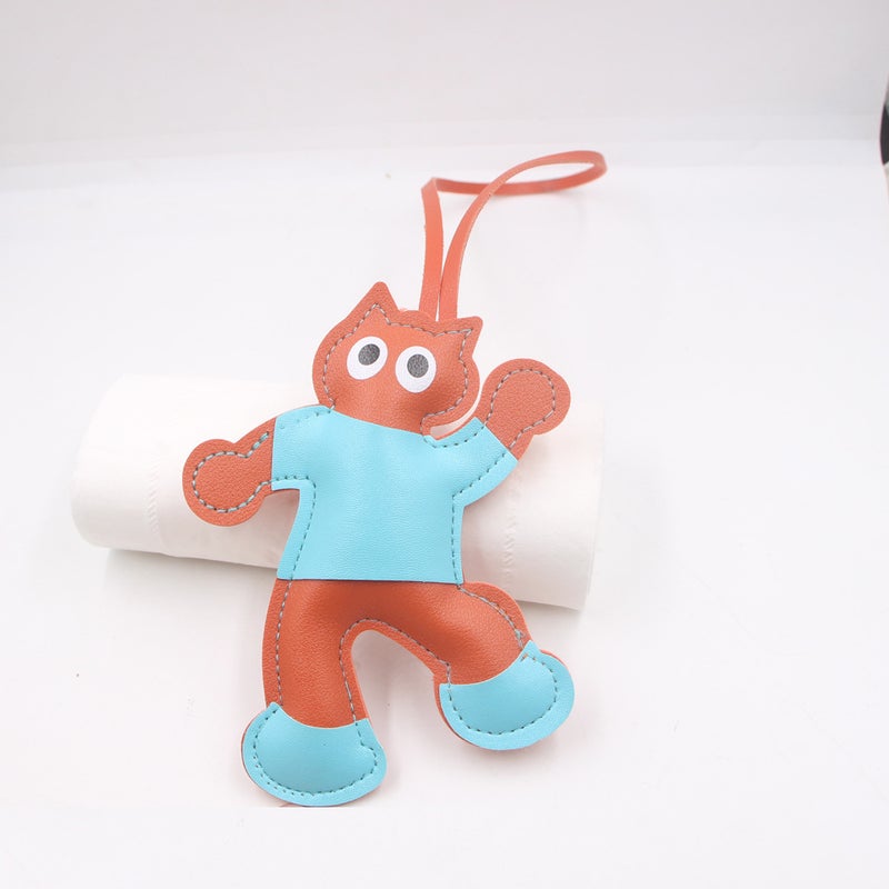 Leather Dressing Doll Cartoon Niche Couples Bag Pendant Clothing Luggage Personality Accessories Pendant Accessories Lanyard Orange blue