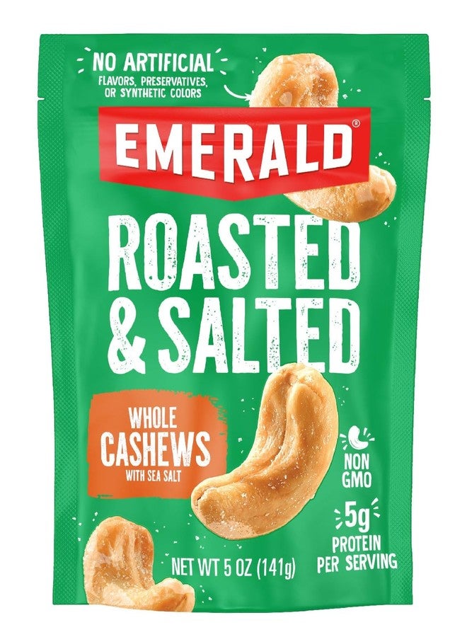 Emerald Nuts Roasted and Salted Whole Cashews (1-Pack), 5oz Resealable Bag, Plant-Based Protein, Kosher Certified, Non-GMO, Contains No Artificial Preservatives, Flavors or Synthetic Colors - Image 1