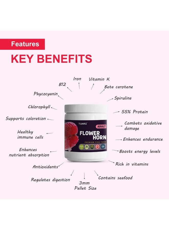 TUNAI Premium Fish Food For Flowerhorn | 55% Protein | Formulated Taiwan For Better Growth Of Hump And Color (100G - 3Mm Pellets) - Image 4