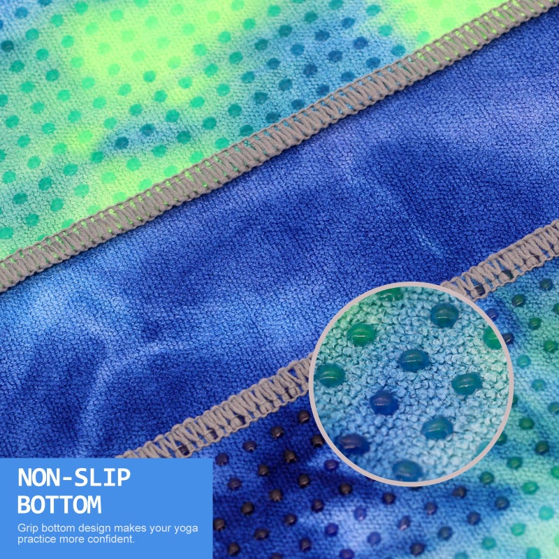 Eunzel Yoga Towel,Hot Yoga Mat Towel with Grip Dots Sweat Absorbent Non-Slip for Hot Yoga, Pilates and Workout 24" x72", Green & Blue - Image 2