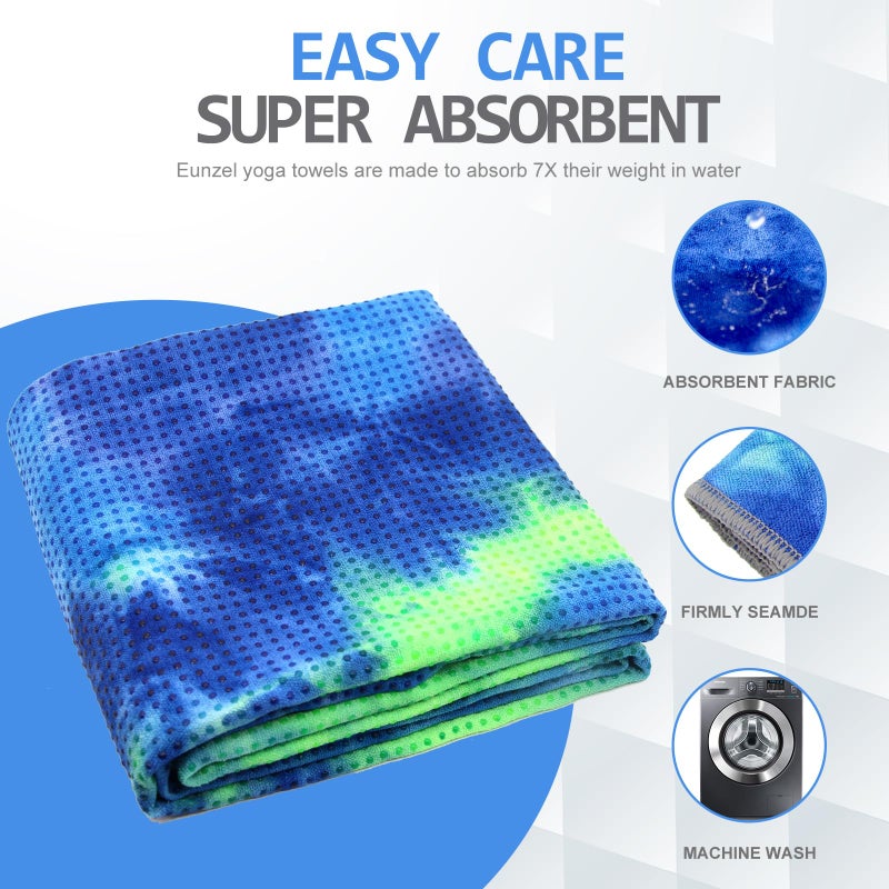 Eunzel Yoga Towel,Hot Yoga Mat Towel with Grip Dots Sweat Absorbent Non-Slip for Hot Yoga, Pilates and Workout 24" x72", Green & Blue - Image 5