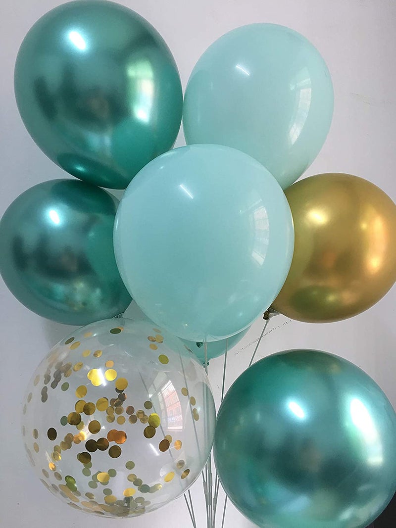 LAZYBEEE 50pcs Pastel Balloons Mint Gold- Metallic Green Chrome Gold confetti Balloons for Birthday Baby Baptism Bridal Shower Wedding Graduation Party Decorations - Image 5