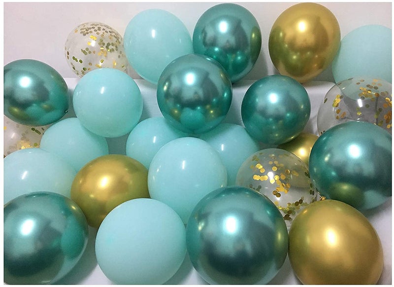 LAZYBEEE 50pcs Pastel Balloons Mint Gold- Metallic Green Chrome Gold confetti Balloons for Birthday Baby Baptism Bridal Shower Wedding Graduation Party Decorations - Image 1