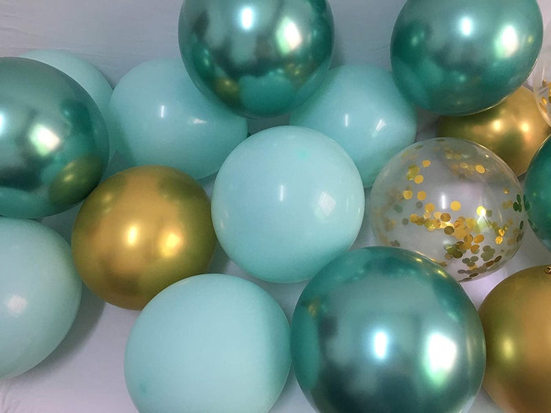 LAZYBEEE 50pcs Pastel Balloons Mint Gold- Metallic Green Chrome Gold confetti Balloons for Birthday Baby Baptism Bridal Shower Wedding Graduation Party Decorations - Image 3