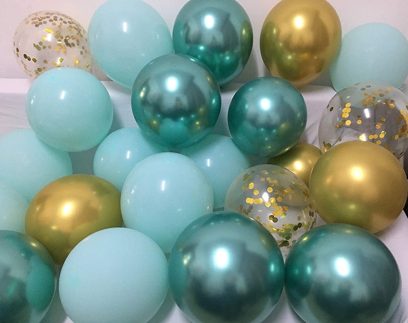 LAZYBEEE 50pcs Pastel Balloons Mint Gold- Metallic Green Chrome Gold confetti Balloons for Birthday Baby Baptism Bridal Shower Wedding Graduation Party Decorations - Image 4