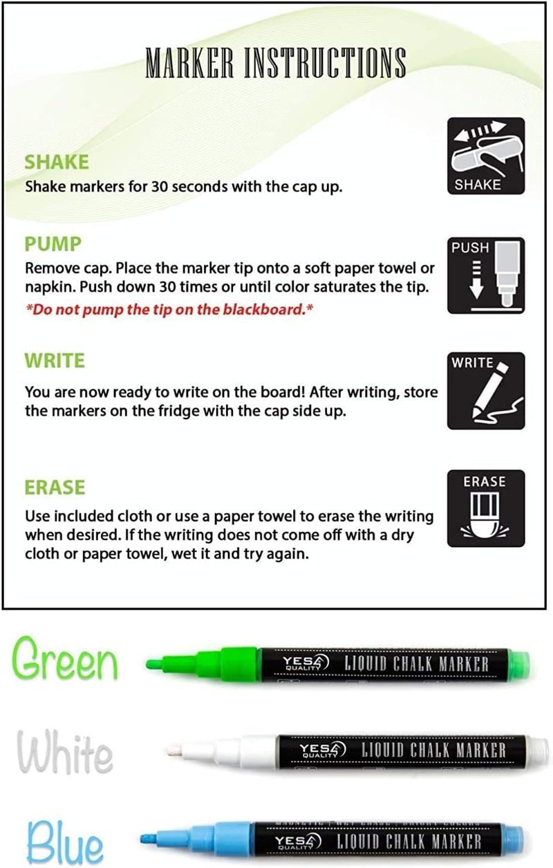 YES4QUALITY Magnetic Liquid Chalk Markers - 3 Pack - Vibrant Neon Colors with 3 mm Fine Bullet Tip, Erasable Wet Erase Pens for Dry-Erase Blackboards - Image 5