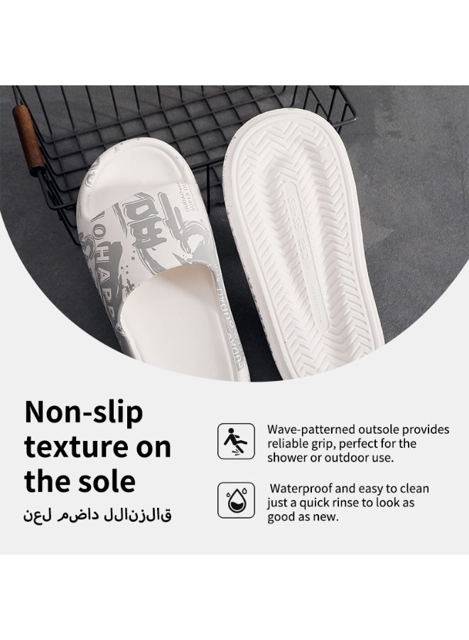 GUOLUOFEI Couple Slippers Chinese Style Characters Print, Non‑Slip Sole, Round Toe Anti-Collision, Black & White - Image 3