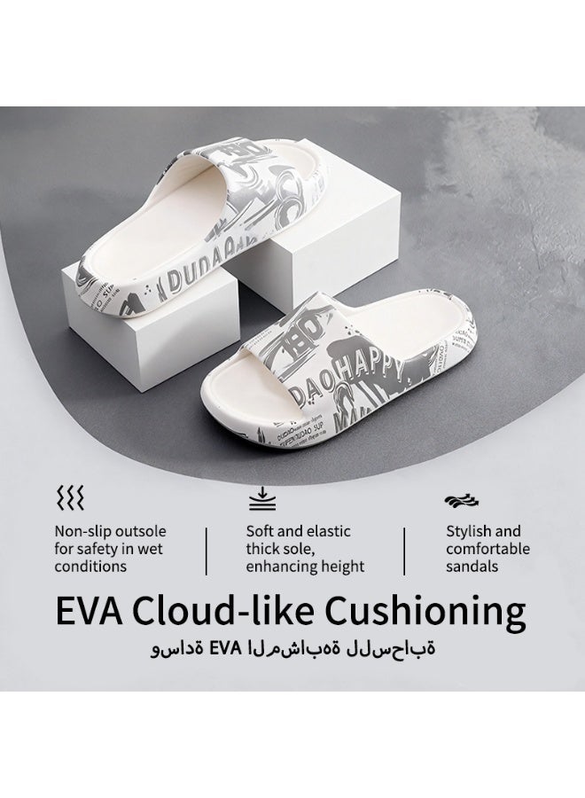 GUOLUOFEI Couple Slippers Chinese Style Characters Print, Non‑Slip Sole, Round Toe Anti-Collision, Black & White - Image 4