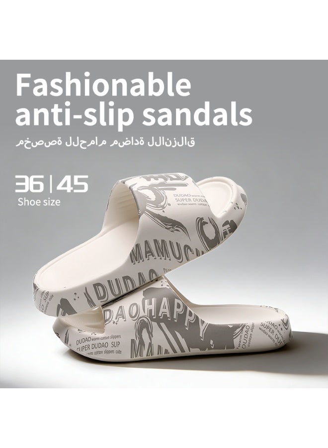 GUOLUOFEI Couple Slippers Chinese Style Characters Print, Non‑Slip Sole, Round Toe Anti-Collision, Black & White - Image 2