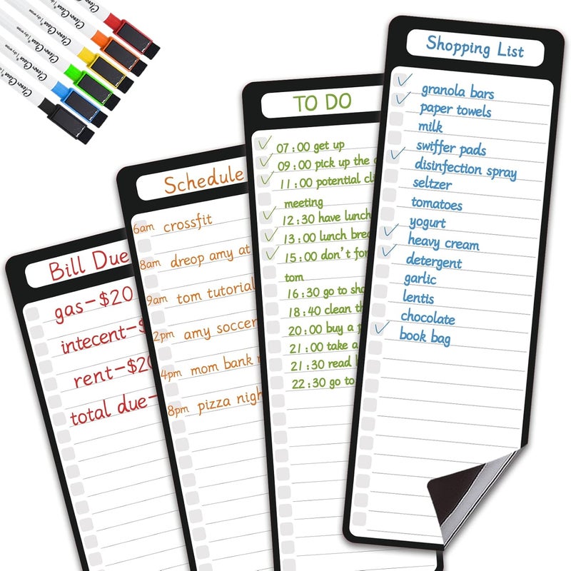 Clever Clean Magnetic Dry Erase List Board - 4"x12" Multifunctional List Board for Fridge - 6 Extra Fine Point Markers Included - Shipped Flat - Image 1
