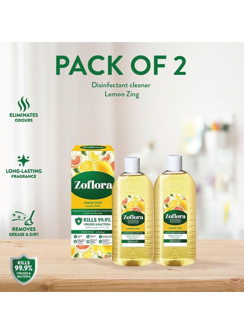 Zoflora Multi-Purpose Concentrated Disinfectant Lemon Zing 2 x 500ml  - Image 2