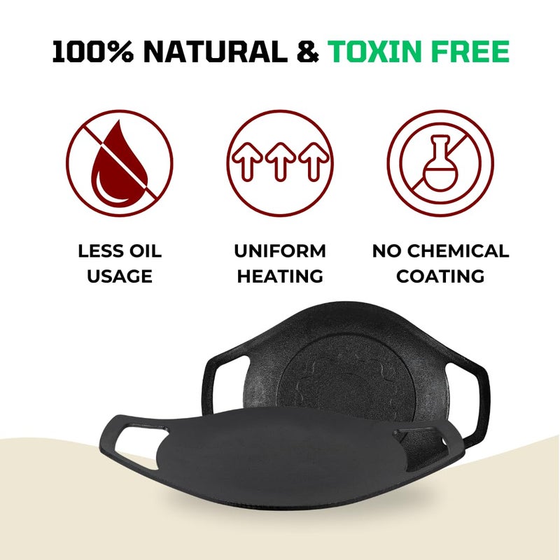 Pencil PreSeasoned Cast Iron Concave Tawa 235 cm RotiChapati Tawa Compatible with Gas Stoves Induction Naturally Nonstick 100 Pure ToxinFree No Chemical Coating Durable Black - Image 4
