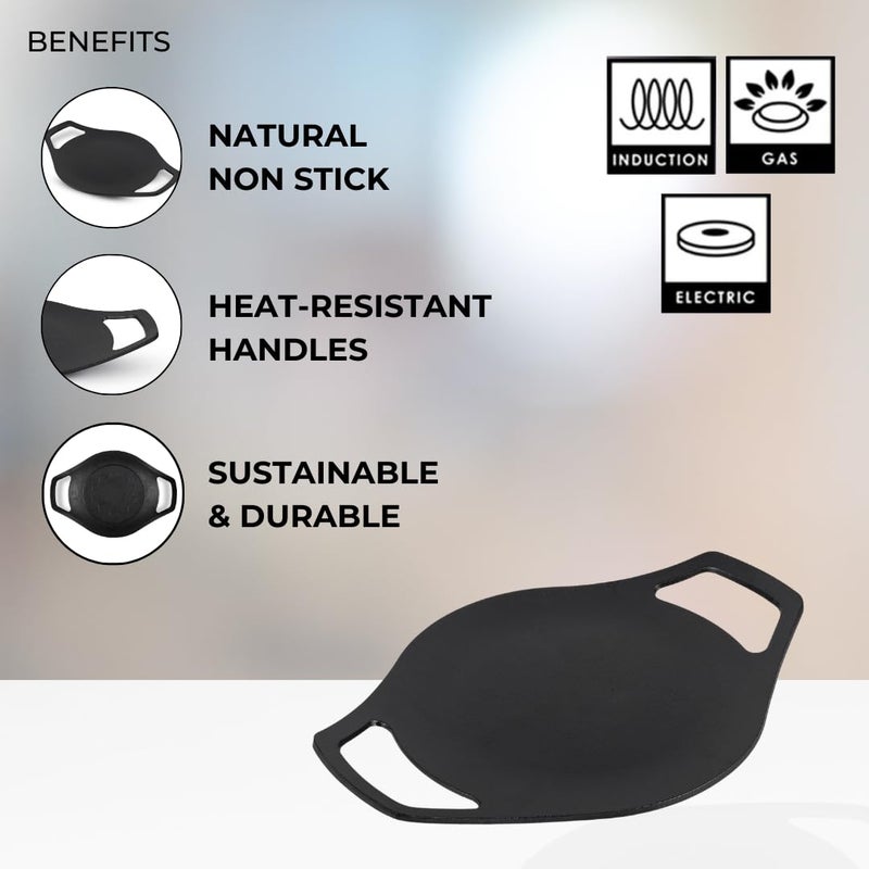 Pencil PreSeasoned Cast Iron Concave Tawa 235 cm RotiChapati Tawa Compatible with Gas Stoves Induction Naturally Nonstick 100 Pure ToxinFree No Chemical Coating Durable Black - Image 3