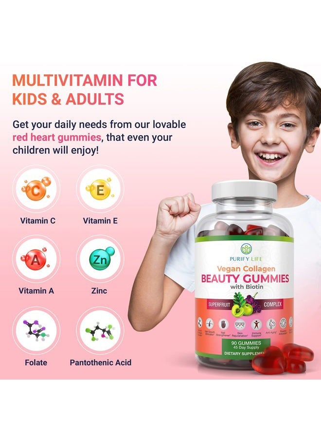 Purify Life جواهر الكولاجين النباتية مع فيتامينات البيوتين لصحة الشعر والبشرة والأظافر، (90 مضغوط) دعم الكولاجين مع مركب الفواكه الخارقة مع ريسفيراترول، فيتامين أ، هـ، ج - استبدال الكبسولات، الحبوب - Image 5