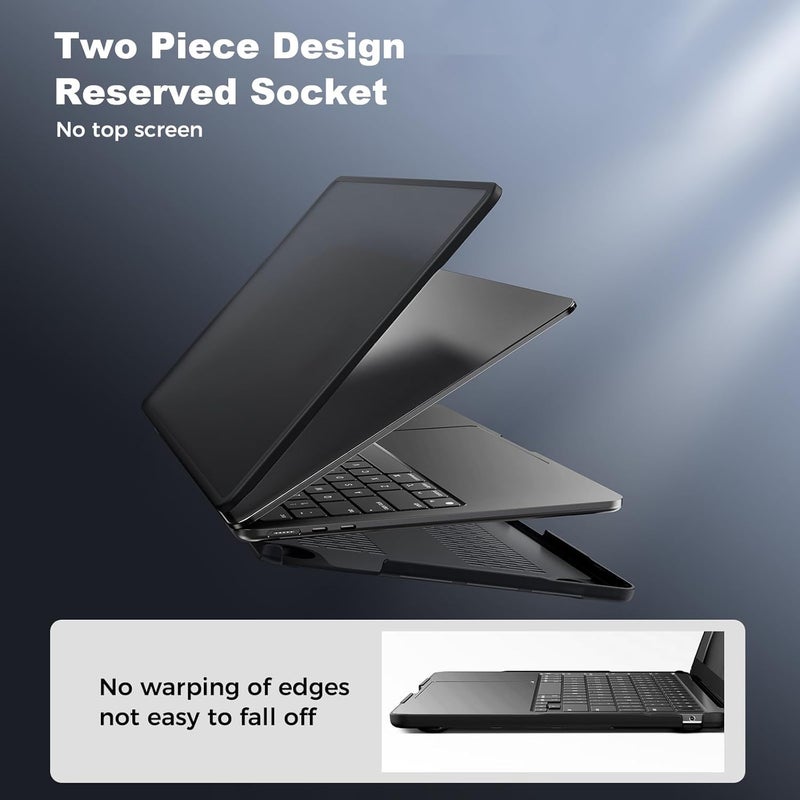 BlueSwan غلاف صلب متوافق مع MacBook Air مقاس 13 بوصة M5 M4 M3 M2 2026 2025 2024 2022 A3449 A3240 A3113 A2681، إطار TPU وقاعدة PC لـ Air مقاس 13.6 بوصة غطاء غير لامع - أسود بلوري - Image 4