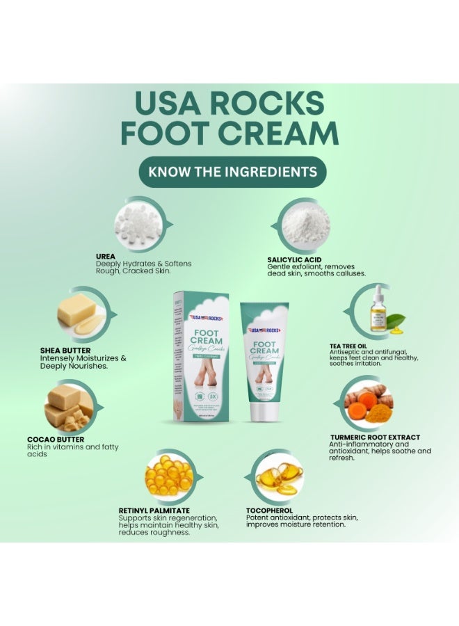 USA ROCKS Urea Foot Cream 42% with Salicylic Acid 2% - Deep Moisturizing Foot Cream for Dry Cracked Heels, Calluses & Rough Skin - Softening Repair Cream for Feet - Image 2