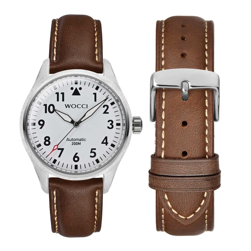WOCCI 23mm Vintage Leather Watch Band for Men and Women, Silver Buckle (Dark Brown/Contrasting Stitch) - Image 5