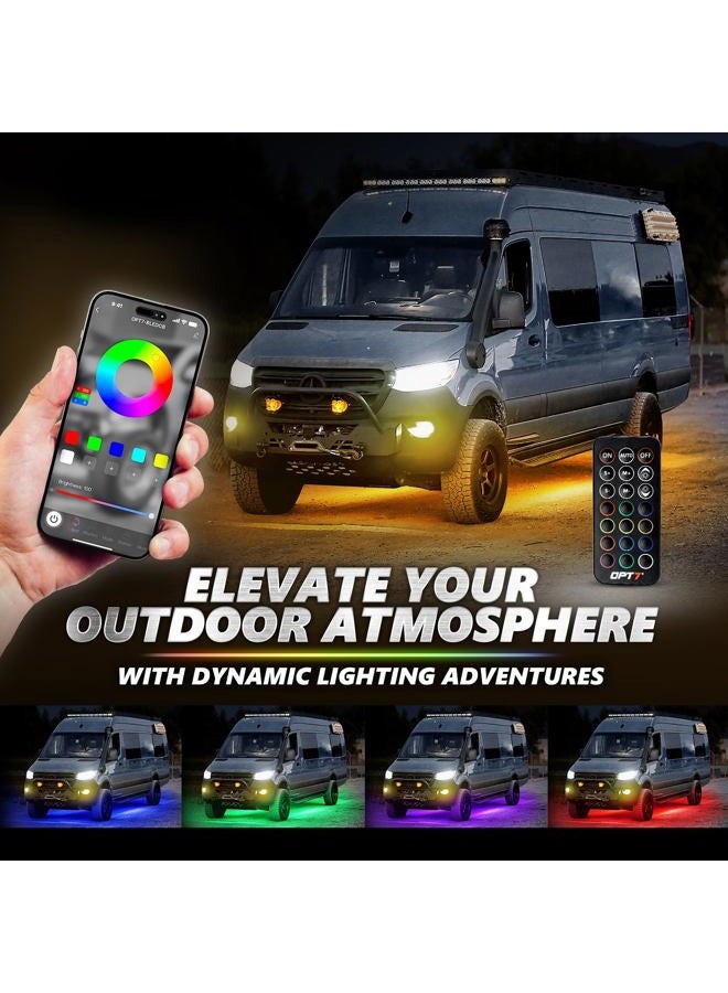 OPT7 Aura Pro Underglow Lights Kit for Class B & B+ RV Motorhomes with Smart APP Control, 6 pcs Waterproof Rigid Aluminum Neon Accent LED Light Bar Strip, Music Soundsync Multicolor Modes - Image 3