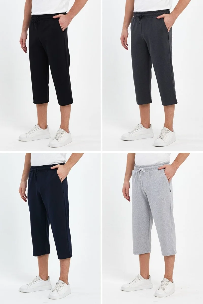 mmetalic Men's 4-Pack Side Pocket Bermuda Knee Length Capri Adjustable Elastic Waist Long Shorts
