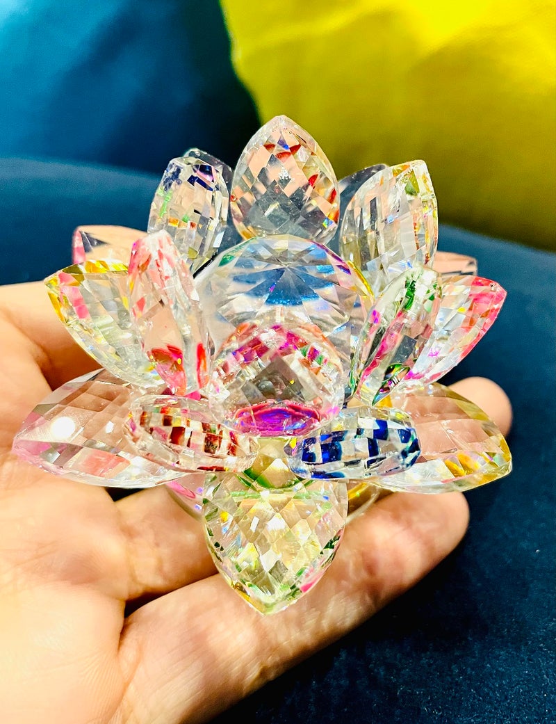 WARMINGO DE Rotating Crystal Lotus Fengshui Good Luck Item | Crystal Lotus Flower Vastu | Best Diwali Gift | Gift Item, 8.5 cm , 8.5 cm - Image 2