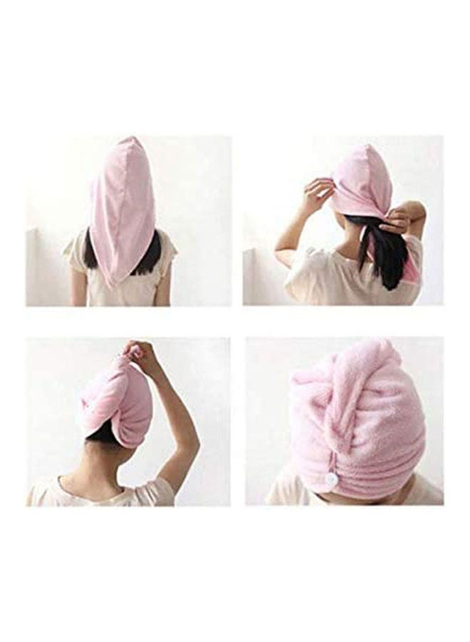 NIBEMINENT 2 Pcs Hair Towel Wrap,Hair Drying With Buttons, Microfiber Towel, Dry Hat, Bath Cap Pink - Image 2