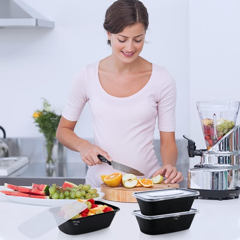 V4L Black Takeout Food Containers Food Storage Containers With Lids Freezer Safe Meal Prep Microwavable Dishwasher Leakproof BPA Free 500ml Pack of 20 - Image 3