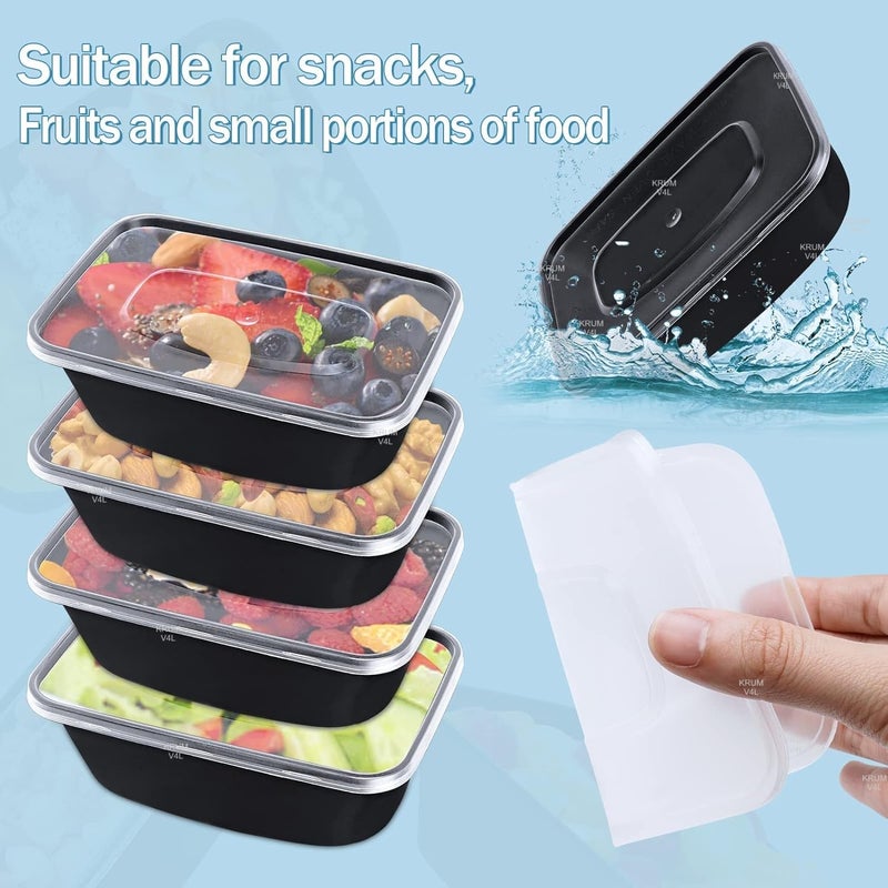 V4L Black Takeout Food Containers Food Storage Containers With Lids Freezer Safe Meal Prep Microwavable Dishwasher Leakproof BPA Free 500ml Pack of 20 - Image 4
