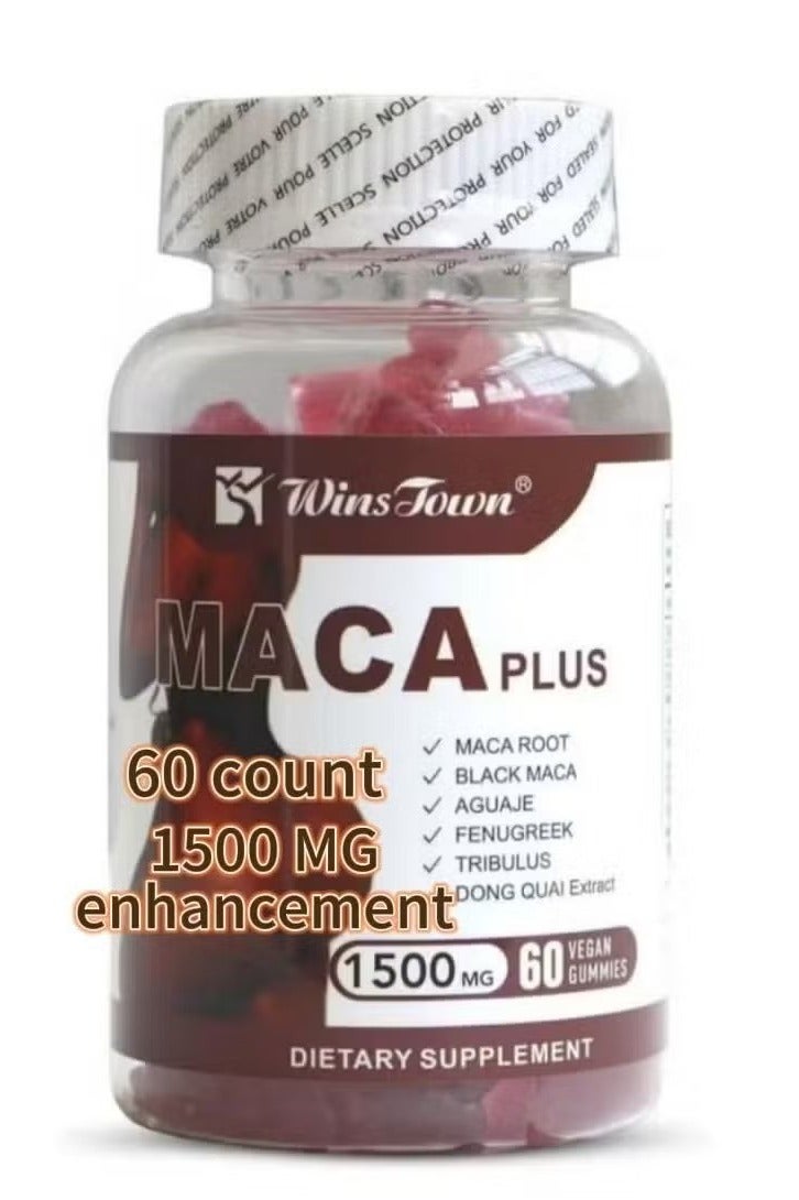 Wins Town Maca Plus for Women – 1500mg Gummies with Black Maca Root, Promotes Natural Feminine Contour & Vitality, 60 Fruity Gummies - Image 1