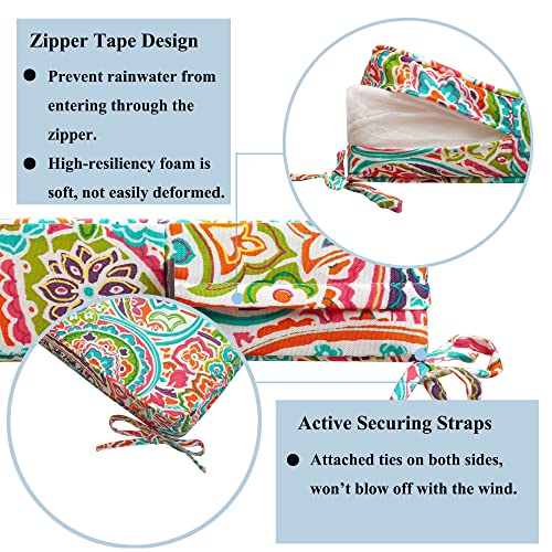 FUNHOME Outdoor Bench Cushion Water-Repellent, 48 x 18 Inch Bench Cushions for Outdoor Furniture, Settee Cushions with Handle and Straps, Patio Couch Cushion 1 Pack, Melora Paisley - Image 5