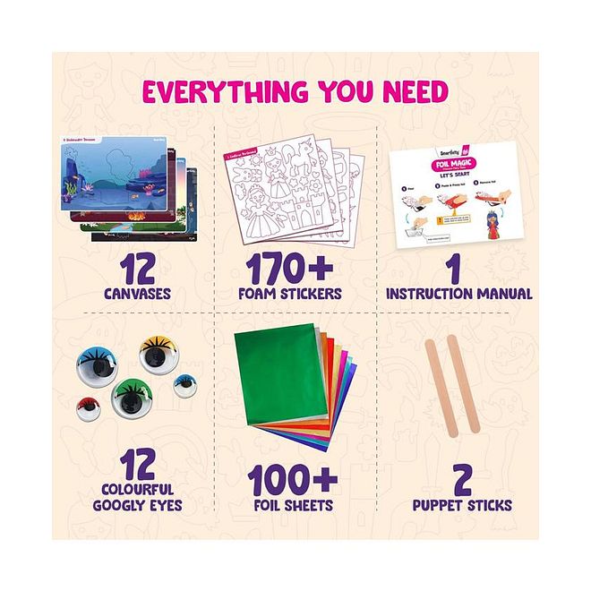 Smartivity Foil Magic, Princess Fairy Tales Interactive Foil & Craft Kit, Mess Free Creative Fun, Roleplay Puppets & Googly Eyes, 4 Years+, Multicolor - 295 Pieces - Image 5