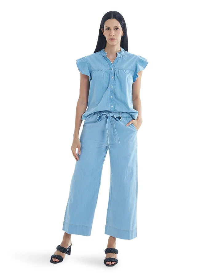 Asharae  Women's Denim Culotte Pant With Waist Belt Stylish Everyday Bottom Wear for Office Meetings, Social Events, Travel Plans, Casual Gatherings & Effortless Daily Fashion for Women | Best Price UAE