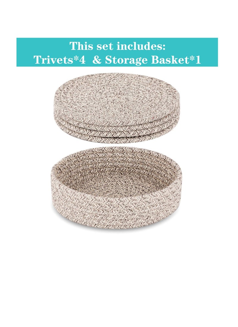 Excefore Pot Holders Trivets Set, Trivets for Hot Pots and Pans, Potholders for Kitchens, Hot Pads for Table & Countertop,Coasters 4 Pcs and Storage Basket 1 Pack (Brown)  - Image 2
