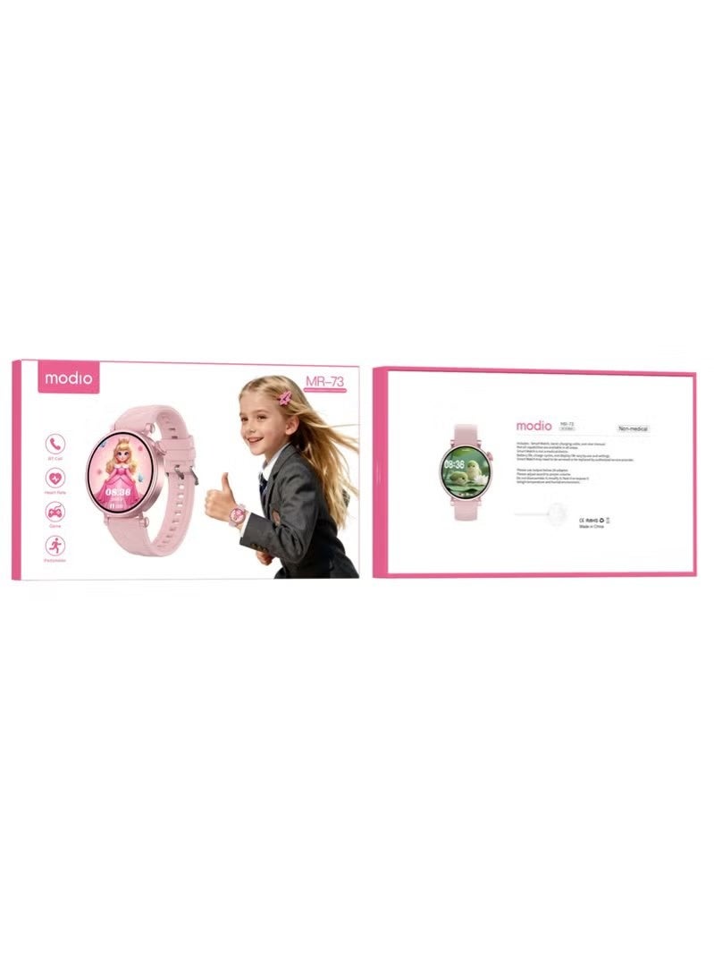 modio MR-73 Kids Smart Watch with Bluetooth Calling, Built-in Games, Fitness Tracker, Dual Color Straps, SOS Safety Alert, Pink – Fun & Interactive Watch for Boys and Girls - Image 5
