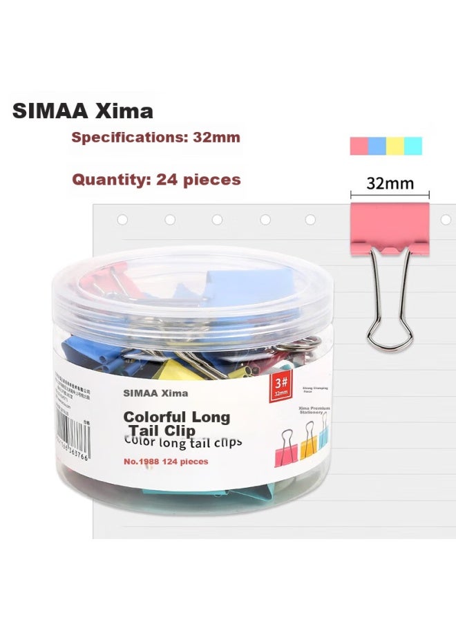 Simaa 24 مشابك ملونة طويلة الذيل 32mm، مشابك ورق، مستلزمات مكتبية، 19881 - Image 1