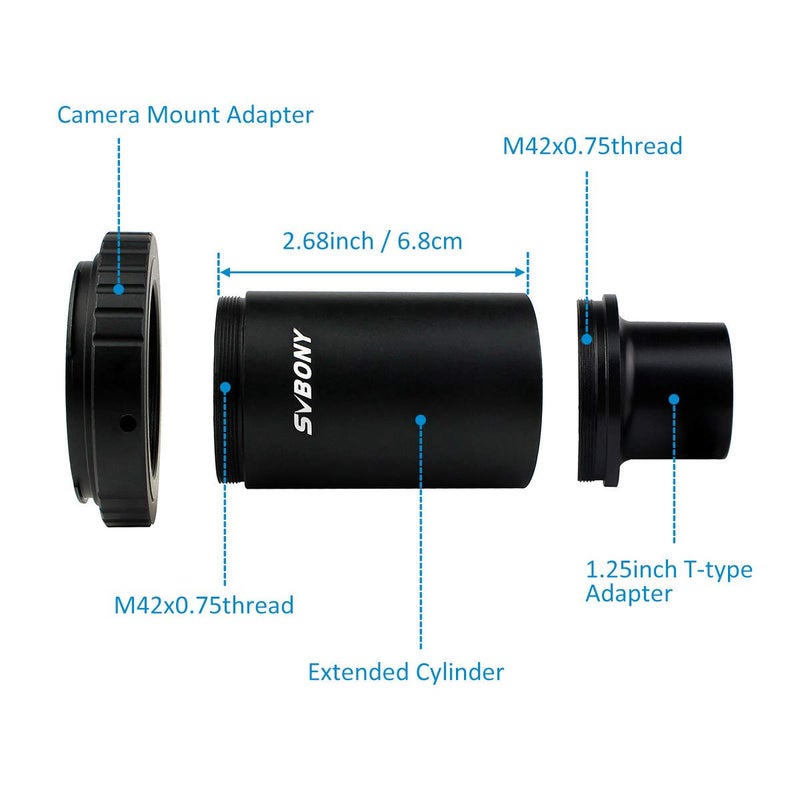 SVBONY T2 T Ring Adapter, Metal 1.25 inch Telescope Accessory, Compatible for Canon EOS Cameras Photography Dedicated CA1 Sleeve Extended Cylinder for Telescope - Image 2