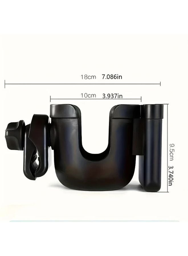 2 In 1 Stroller And Bicycle Cup Holder With Phone Bracket Durable ABS Beverage Tray 1pc - Image 2