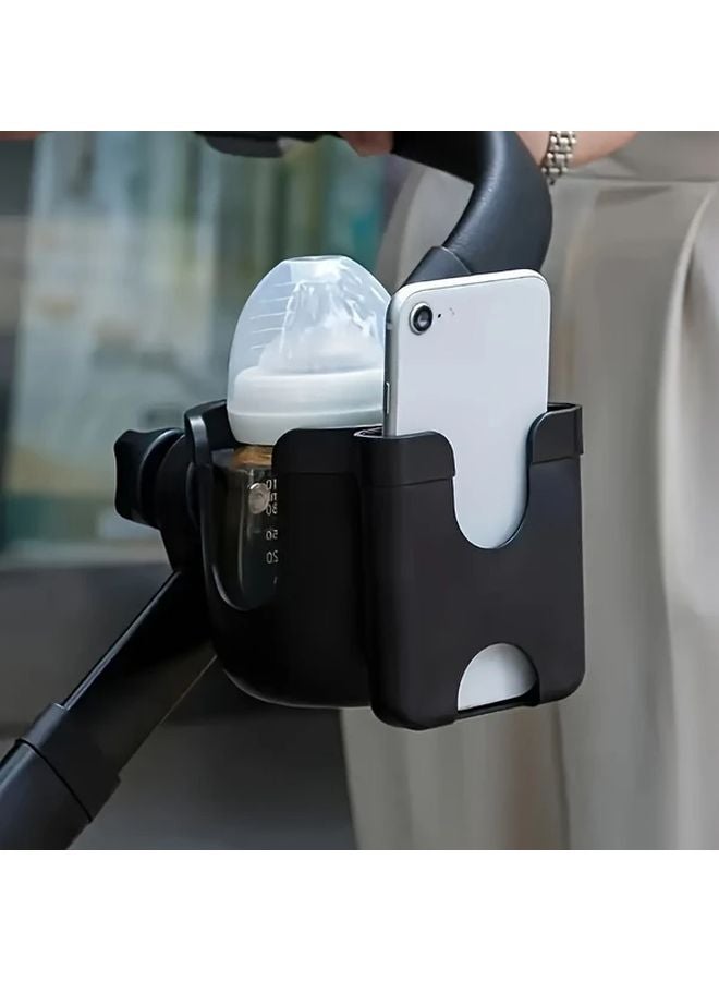 2 In 1 Stroller And Bicycle Cup Holder With Phone Bracket Durable ABS Beverage Tray 1pc - Image 1