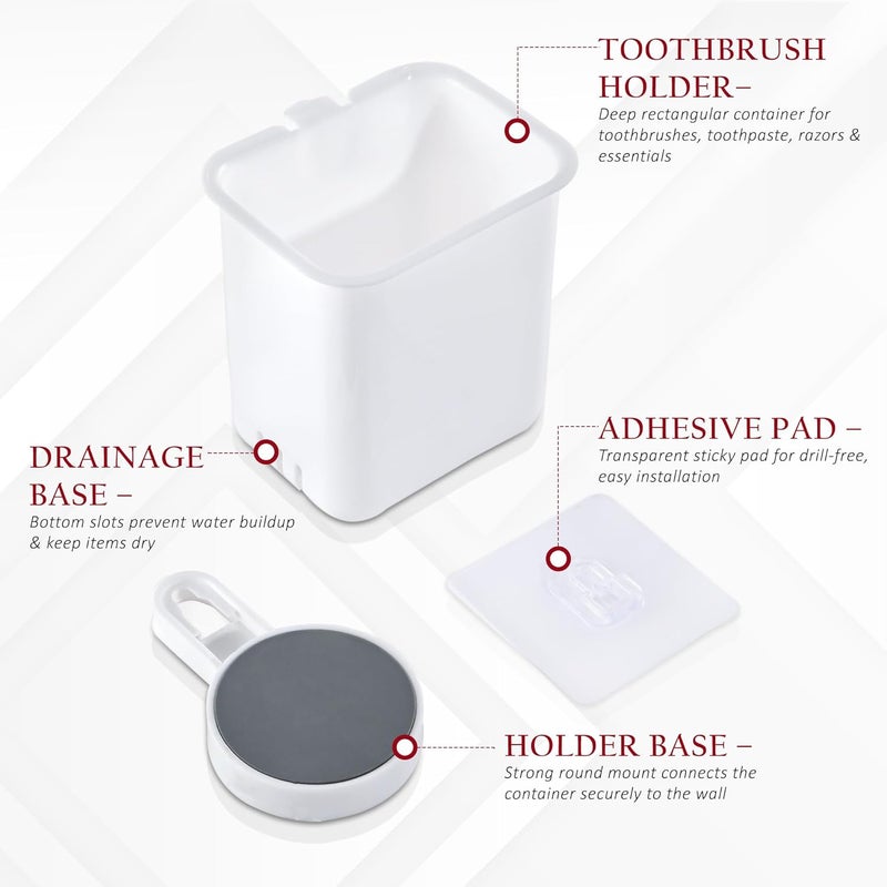 Kuber Industries Set of 2 Plastic Self-Adhesive Toothpaste Holder | Tooth Brush Holder Bathroom Wall Mounted | Bathroom Organiser Without Drill | White - Image 2