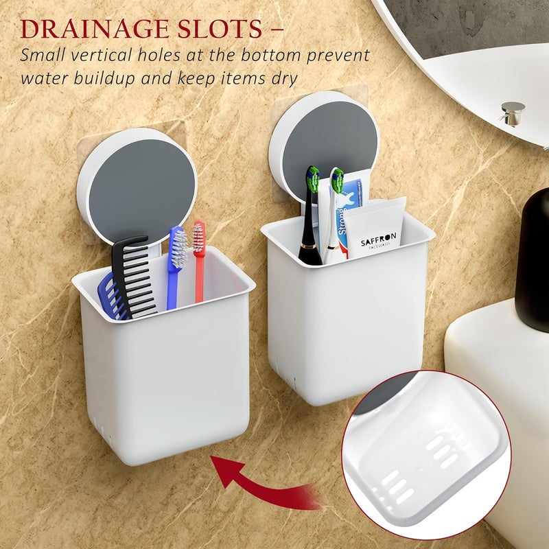 Kuber Industries Set of 2 Plastic Self-Adhesive Toothpaste Holder | Tooth Brush Holder Bathroom Wall Mounted | Bathroom Organiser Without Drill | White - Image 5
