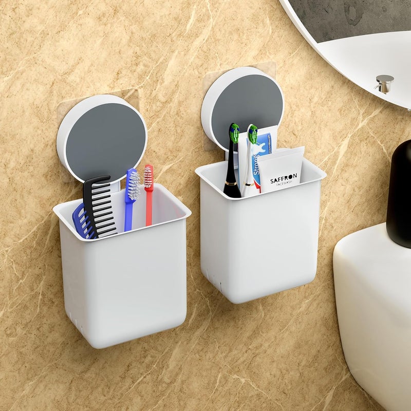 Kuber Industries Set of 2 Plastic Self-Adhesive Toothpaste Holder | Tooth Brush Holder Bathroom Wall Mounted | Bathroom Organiser Without Drill | White - Image 1