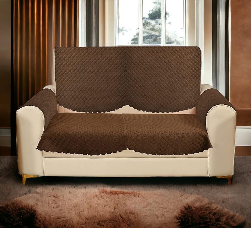 STARNSTYLE Velvet Self Design Quilted Sofa Chair Cover 2 Seater + Arm Cover Coffee - Image 5