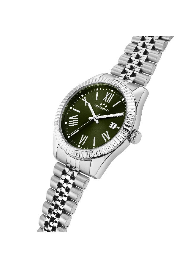 Chronostar Men's Green Round Analog Dial with Silver Stainless Steel Band Watch - 41mm - R3753312007 - Image 2