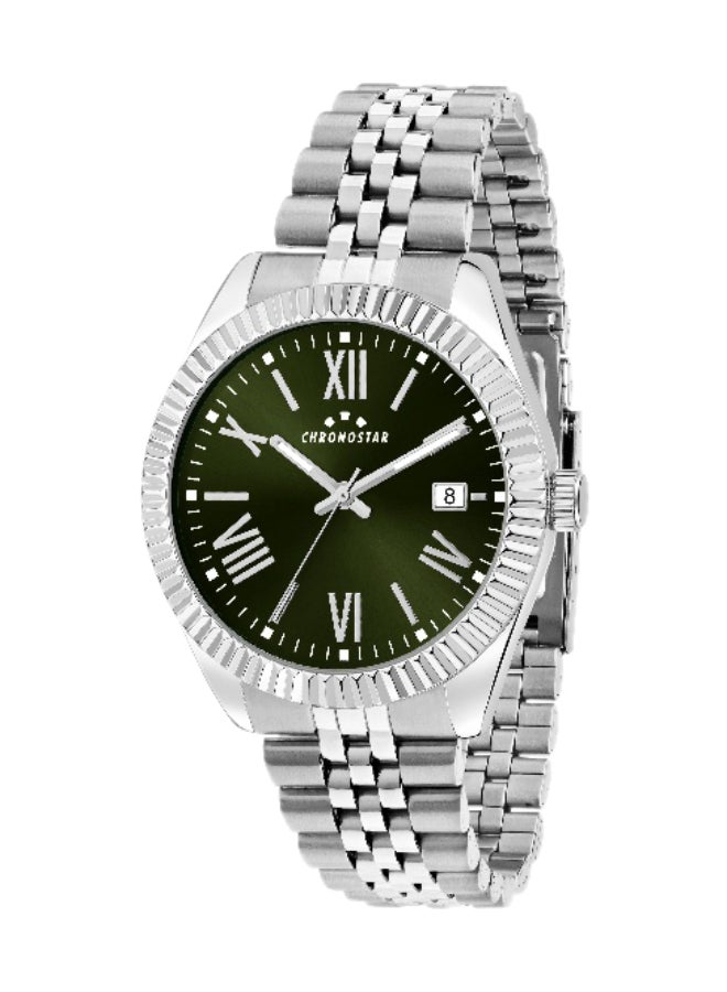 Chronostar Men's Green Round Analog Dial with Silver Stainless Steel Band Watch - 41mm - R3753312007 - Image 1