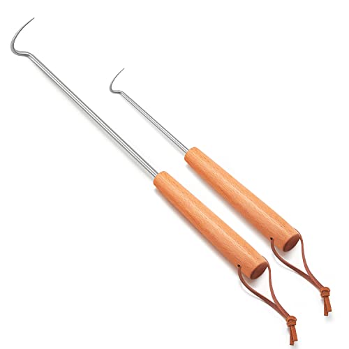 Leonyo 2 Pack Pigtail Food Flipper, 12 & 17 Inch Meat Hook Flippers Turners with Stainless Steel Shafts, Substitutes of Grill Tong, Spatulas, Fork for Kitchen Cooking, Wooden Handles - Image 1