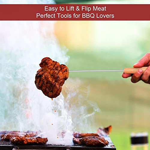 Leonyo 2 Pack Pigtail Food Flipper, 12 & 17 Inch Meat Hook Flippers Turners with Stainless Steel Shafts, Substitutes of Grill Tong, Spatulas, Fork for Kitchen Cooking, Wooden Handles - Image 5