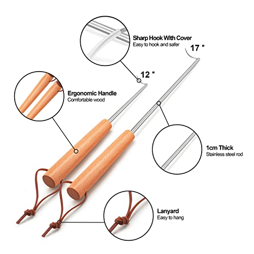 Leonyo 2 Pack Pigtail Food Flipper, 12 & 17 Inch Meat Hook Flippers Turners with Stainless Steel Shafts, Substitutes of Grill Tong, Spatulas, Fork for Kitchen Cooking, Wooden Handles - Image 2